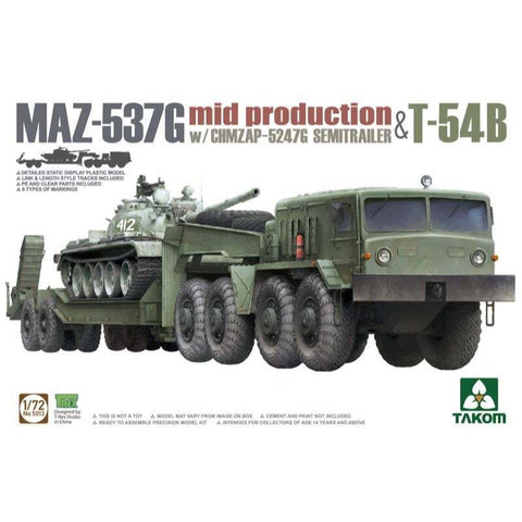 1/72 MAZ-537G w/ChMZAP-5247G Semi-trailer mid production & T-54B